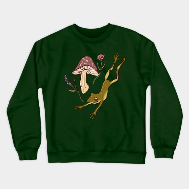 Frog and mushroom Crewneck Sweatshirt by Queer Deer Creations